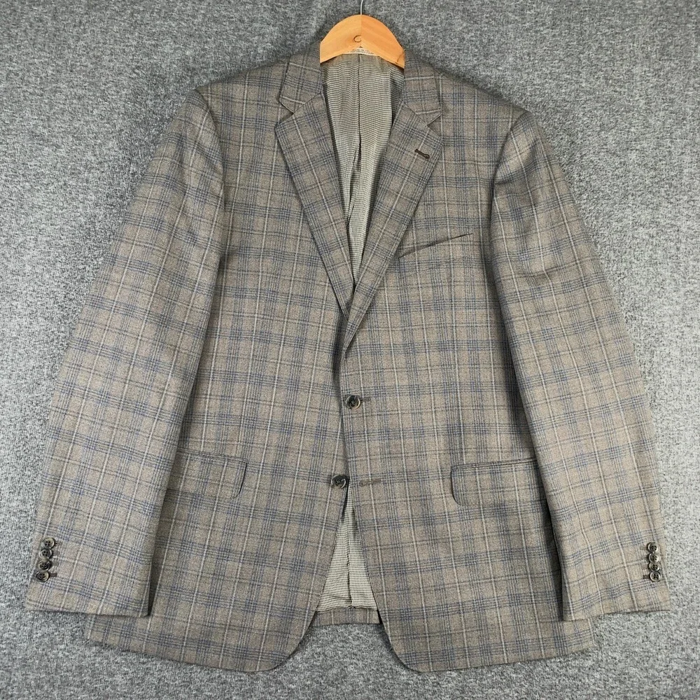 Joseph Abboud Blazer Jacket Men 44L Brown Plaid Wool Lanificio Spory Coat Suit
